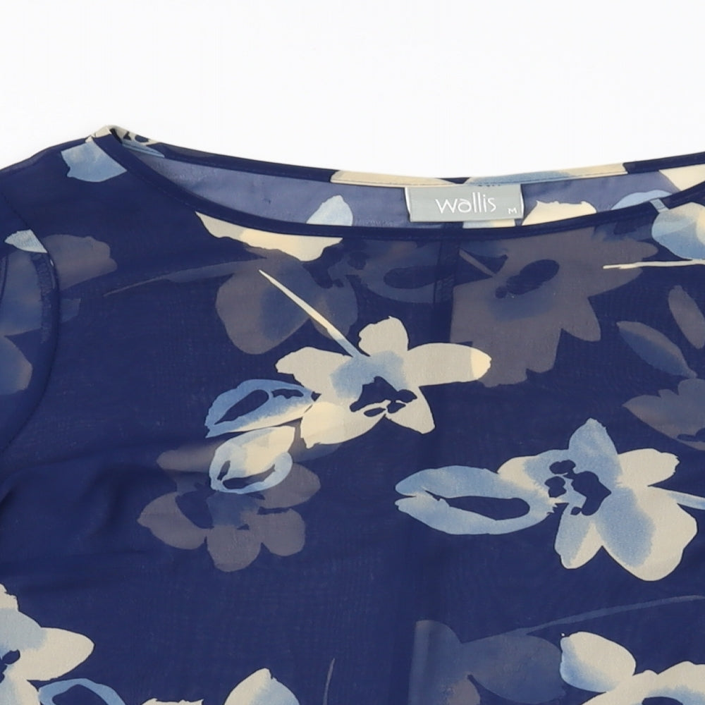 Wallis Womens Blue Floral Polyester Basic Blouse Size M Round Neck