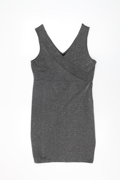Additional front view of Be Beau women’s grey polyester bodycon, size UK 16, v-neck pullover