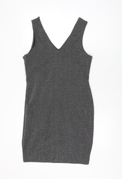Back view of Be Beau women’s grey polyester bodycon, size UK 16, v-neck pullover