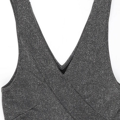 Close-up detail of Be Beau women’s grey polyester bodycon, size UK 16, v-neck pullover