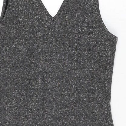 Brand and care label for Be Beau women’s grey polyester bodycon, size UK 16, v-neck pullover