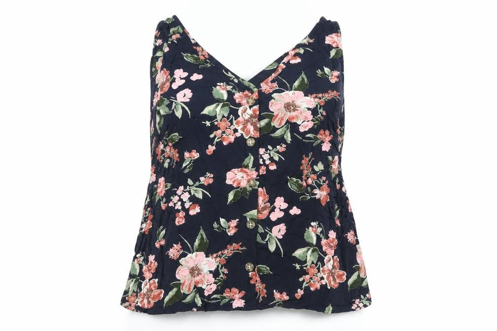 VERO MODA Womens Blue Floral Polyester Basic T-Shirt Size XL V-Neck