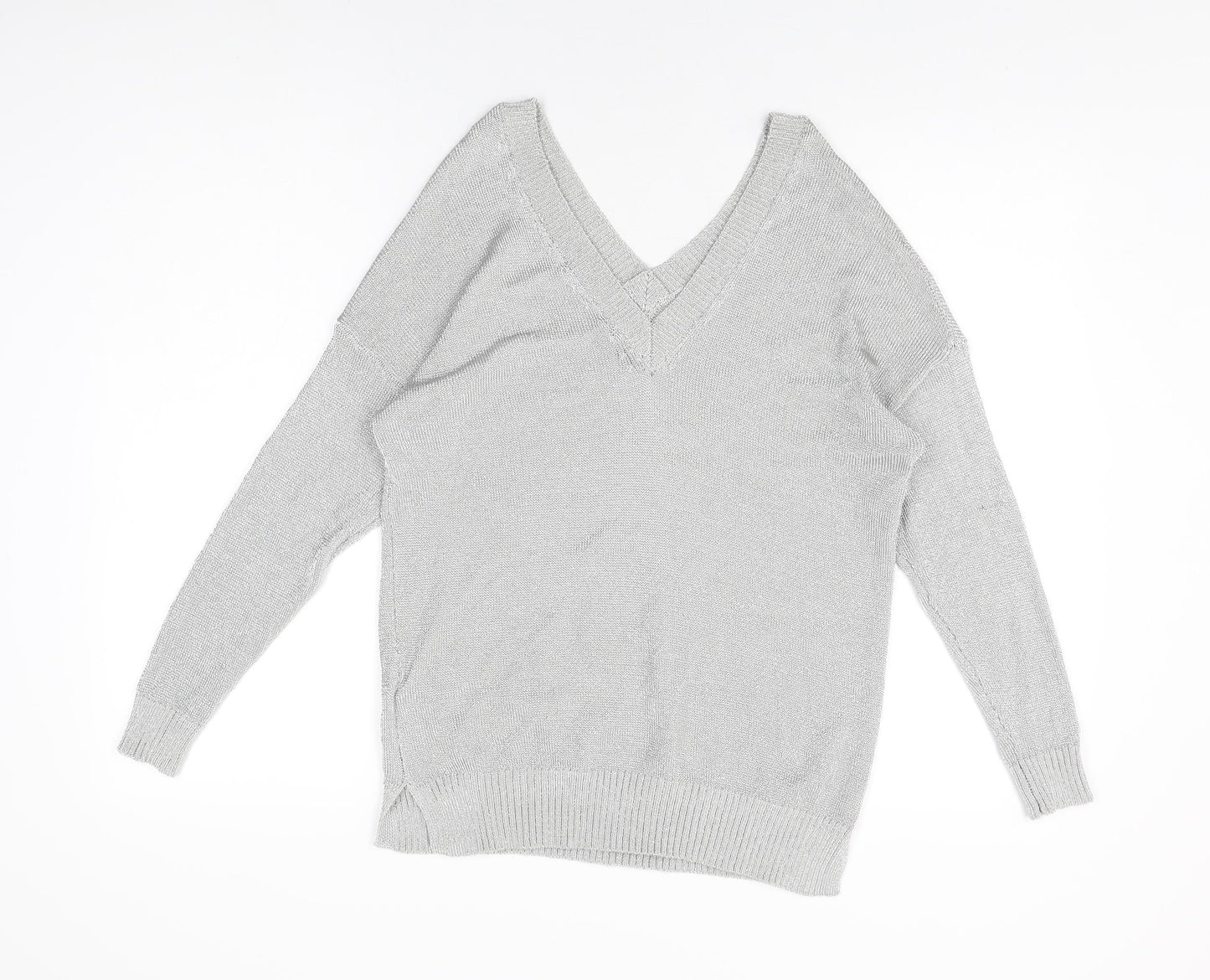 Topshop Womens Silver Viscose Basic T-Shirt Size 6 V-Neck
