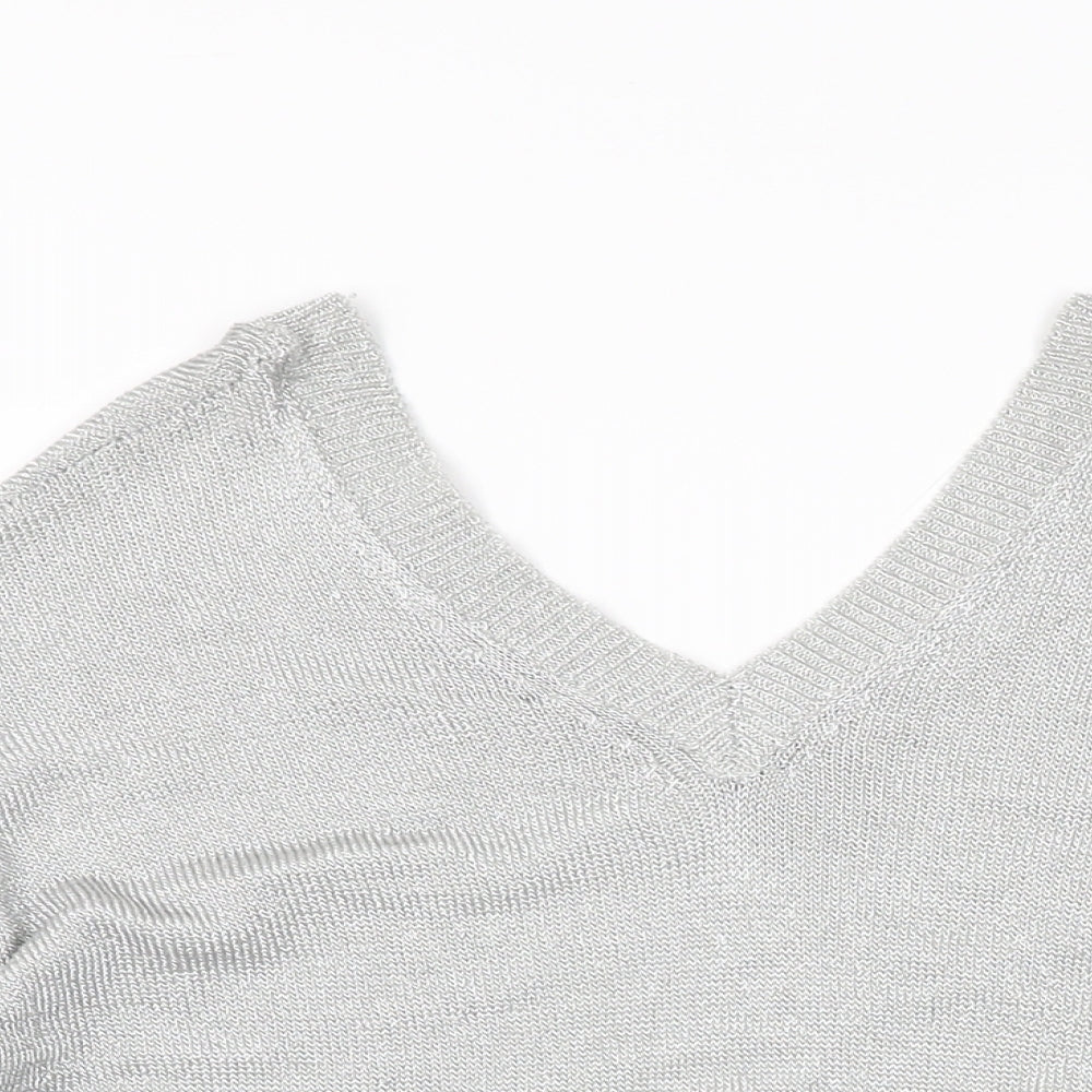 Topshop Womens Silver Viscose Basic T-Shirt Size 6 V-Neck