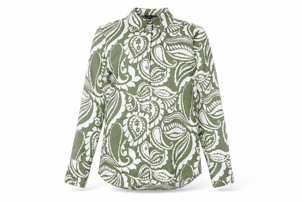 New Look Womens Green Geometric Polyester Basic Button-Up Size 10 Collared