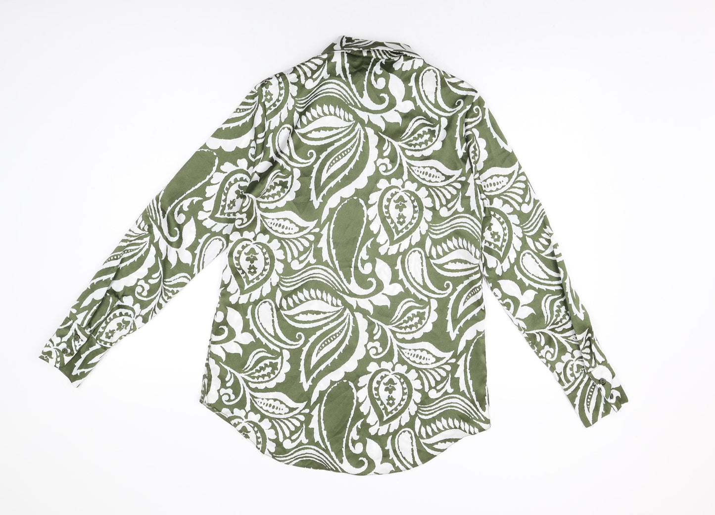 New Look Womens Green Geometric Polyester Basic Button-Up Size 10 Collared