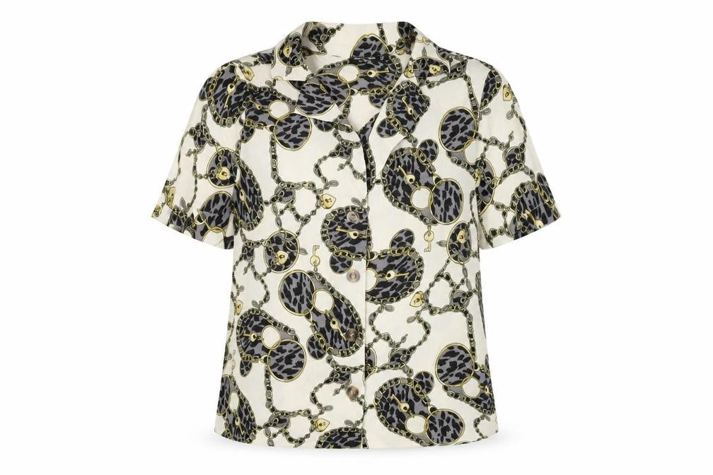 Nasty Gal Womens Ivory Geometric Cotton Basic Button-Up Size 6 Collared
