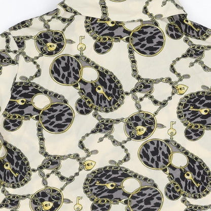 Nasty Gal Womens Ivory Geometric Cotton Basic Button-Up Size 6 Collared
