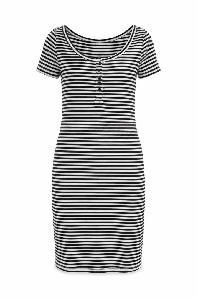 H&M Womens White Striped Cotton Bodycon Size S Round Neck Pullover