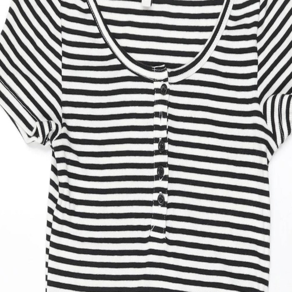 H&M Womens White Striped Cotton Bodycon Size S Round Neck Pullover