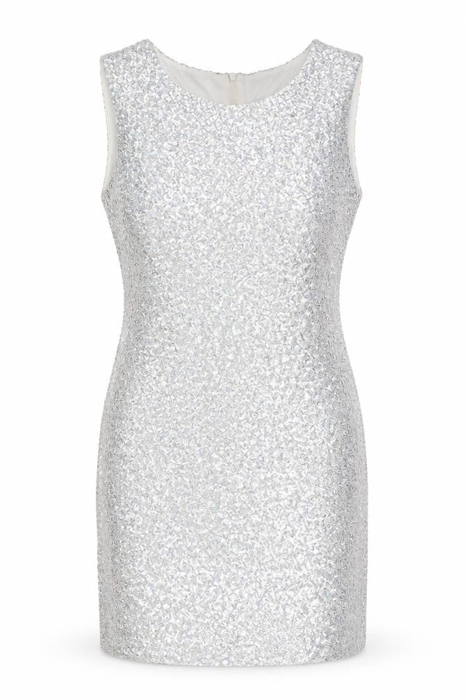 TFNC Womens Silver Polyester Bodycon Size S Round Neck Zip - Sequins