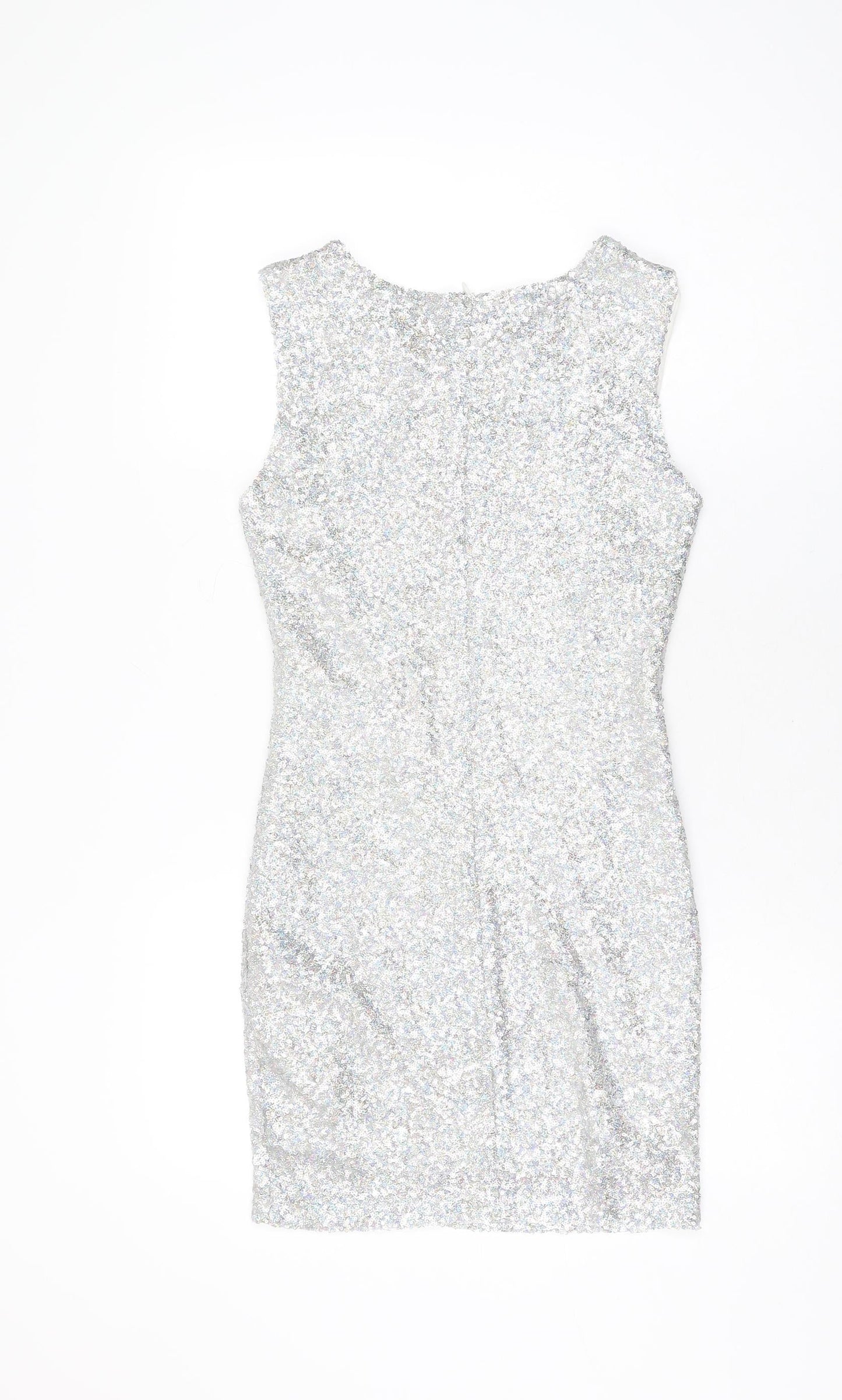 TFNC Womens Silver Polyester Bodycon Size S Round Neck Zip - Sequins