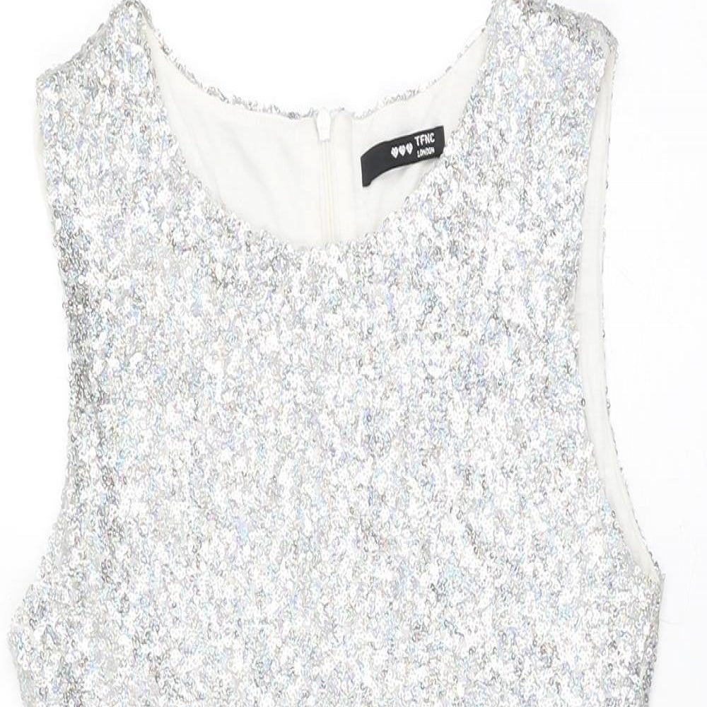 TFNC Womens Silver Polyester Bodycon Size S Round Neck Zip - Sequins
