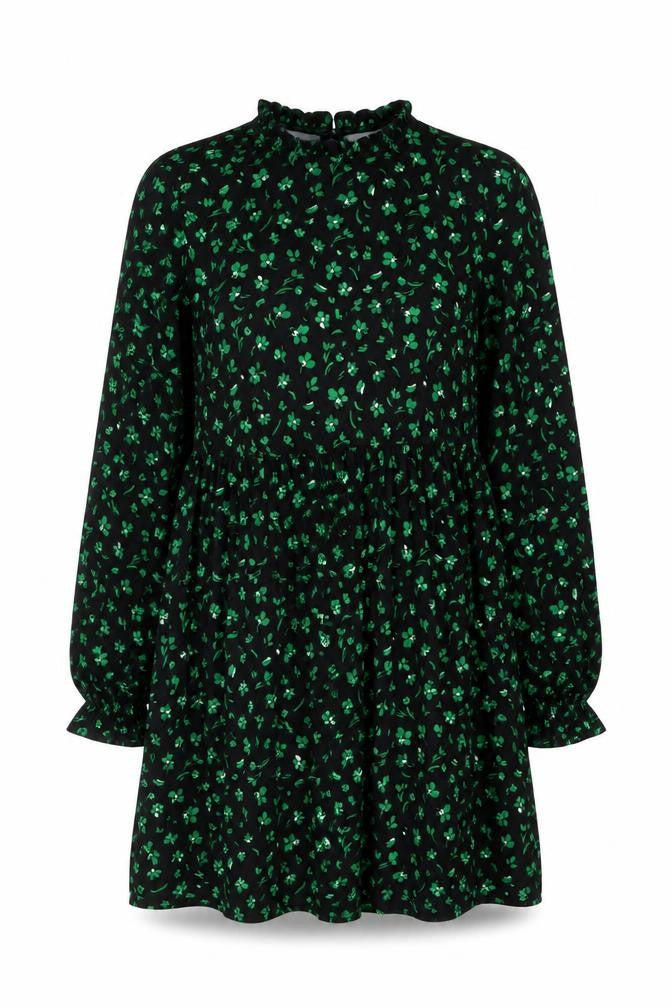 New Look Womens Black Floral Cotton Shift Size 10 Round Neck Button