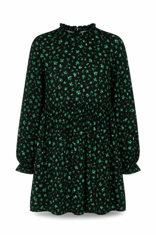 New Look Womens Black Floral Cotton Shift Size 10 Round Neck Button
