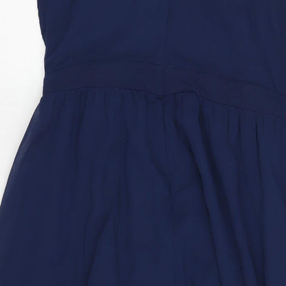 Boohoo Womens Blue Polyester A-Line Size 14 V-Neck Zip