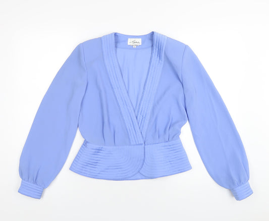 Schon Womens Blue Polyester Basic Blouse Size 12 V-Neck