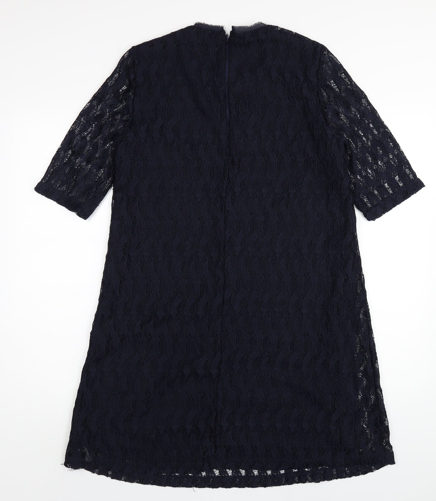 Mango Womens Blue Polyester A-Line Size M Round Neck Zip