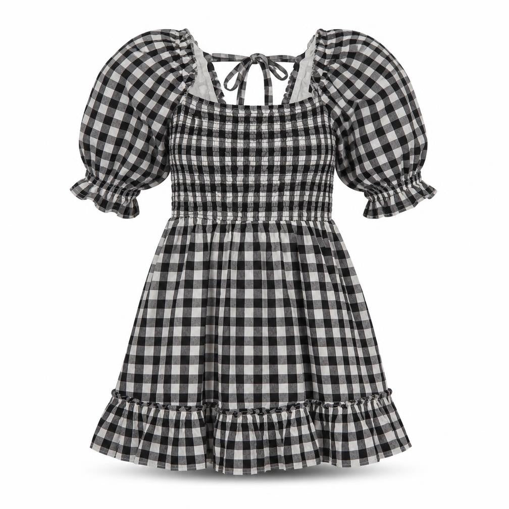 New Look Womens Black Check Cotton A-Line Size 10 Square Neck Zip
