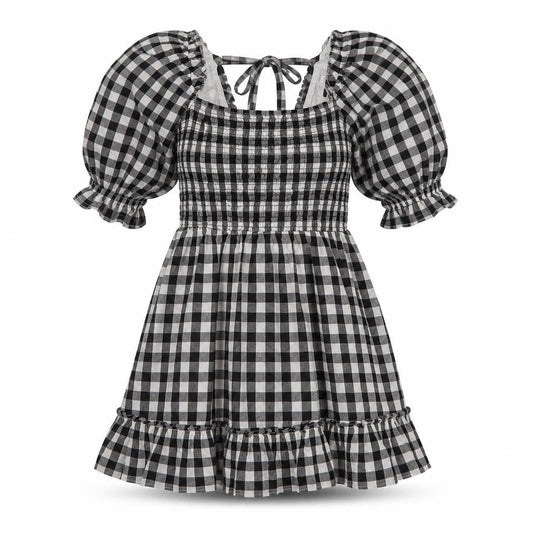 New Look Womens Black Check Cotton A-Line Size 10 Square Neck Zip