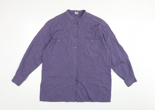 Country Casuals Womens Purple Modal Basic Button-Up Size L Round Neck