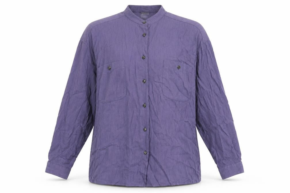 Country Casuals Womens Purple Modal Basic Button-Up Size L Round Neck