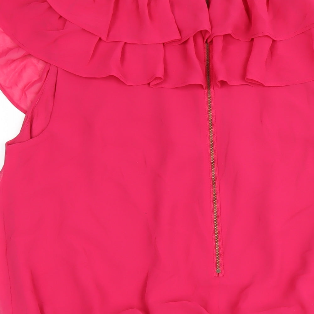 Marks and Spencer Womens Pink Polyester A-Line Size 16 Scoop Neck Zip