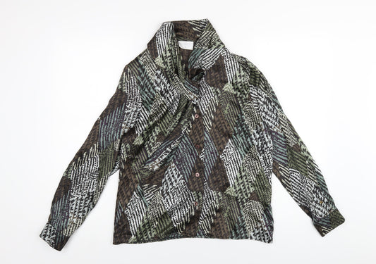 Cotswold Collection Womens Multicoloured Geometric Silk Basic Button-Up Size 10 V-Neck