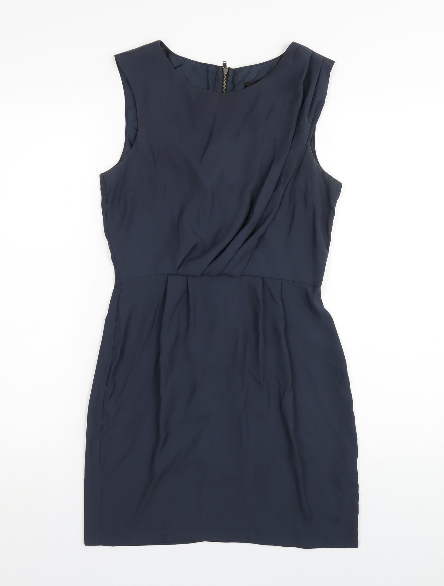Topshop Womens Blue Polyester A-Line Size 8 Round Neck Zip
