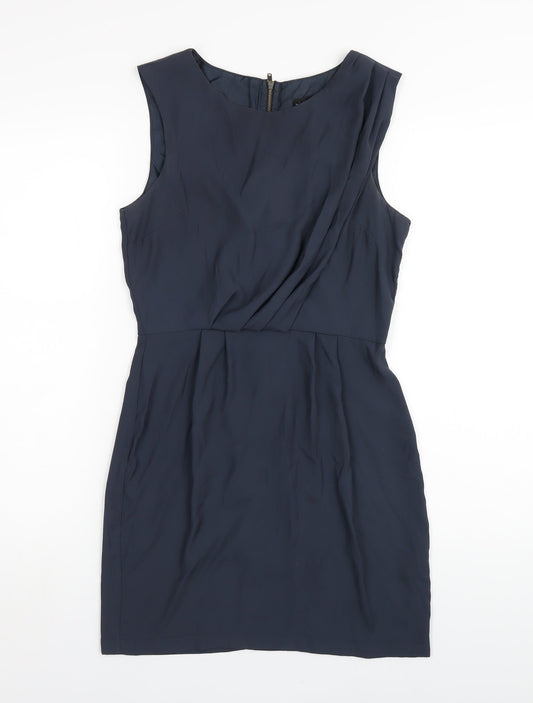 Topshop Womens Blue Polyester A-Line Size 8 Round Neck Zip