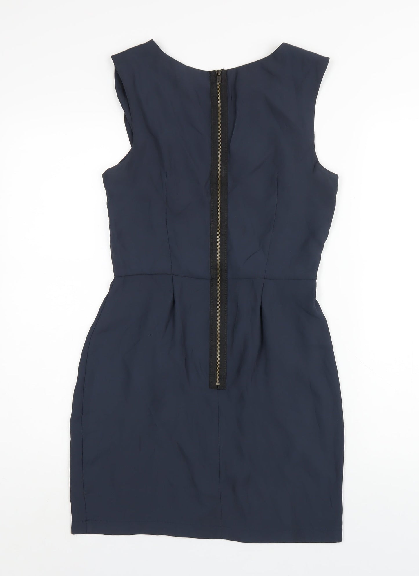 Topshop Womens Blue Polyester A-Line Size 8 Round Neck Zip