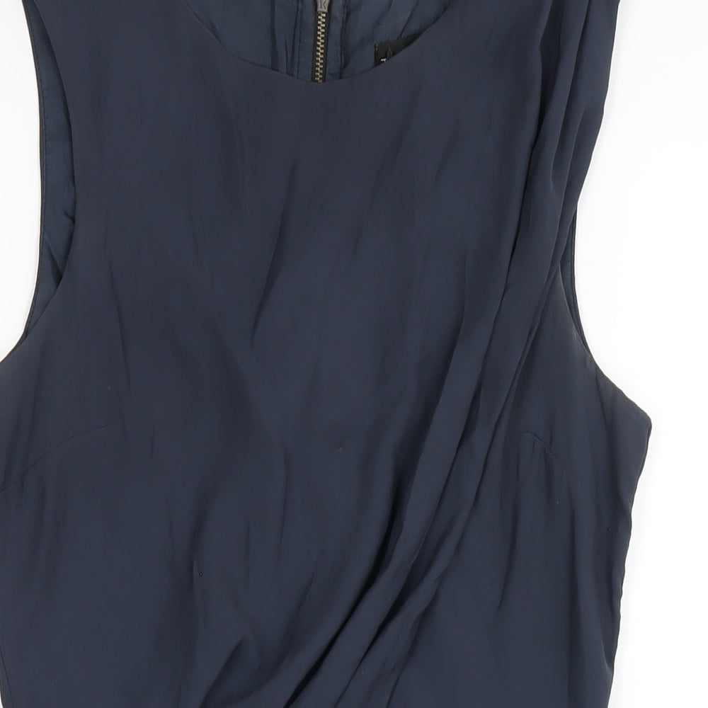 Topshop Womens Blue Polyester A-Line Size 8 Round Neck Zip