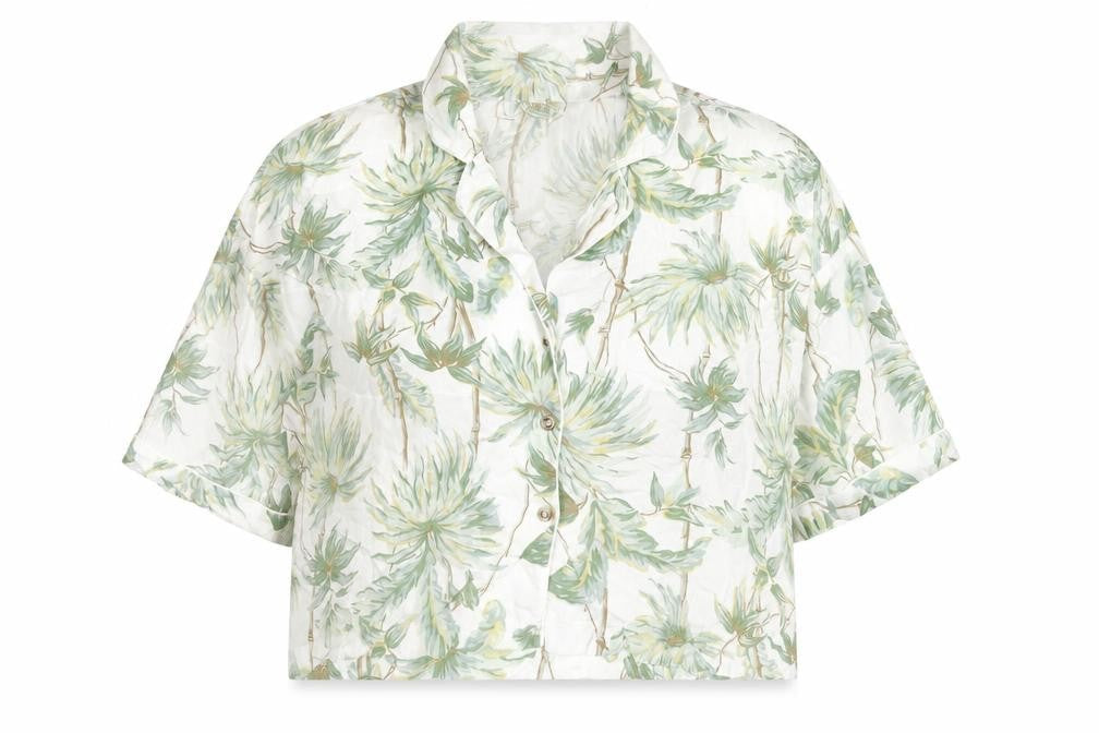 Topshop Womens Multicoloured Geometric Viscose Cropped Button-Up Size S Collared