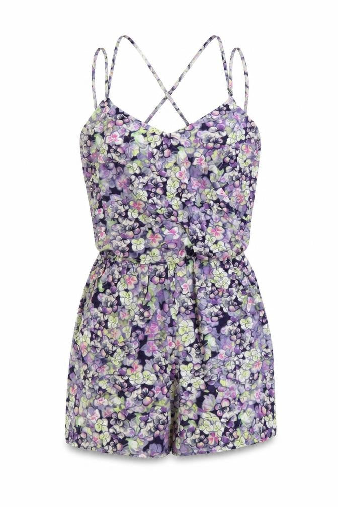 Warehouse Womens Multicoloured Floral Vinyl Playsuit One-Piece Size 8 Button