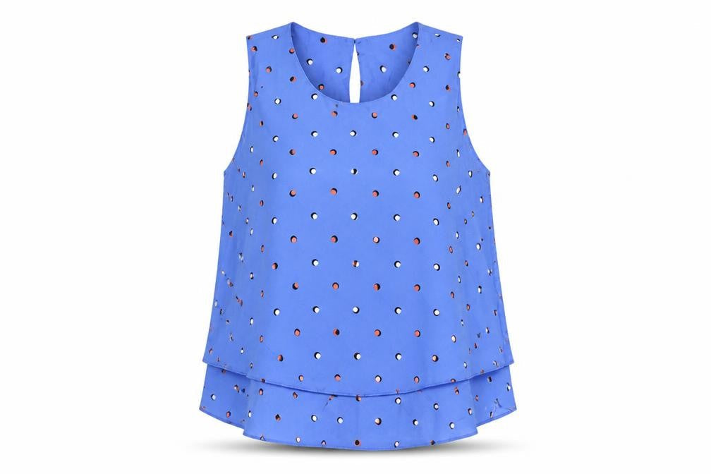 Zara Womens Blue Geometric Polyester Basic Tank Size M Round Neck