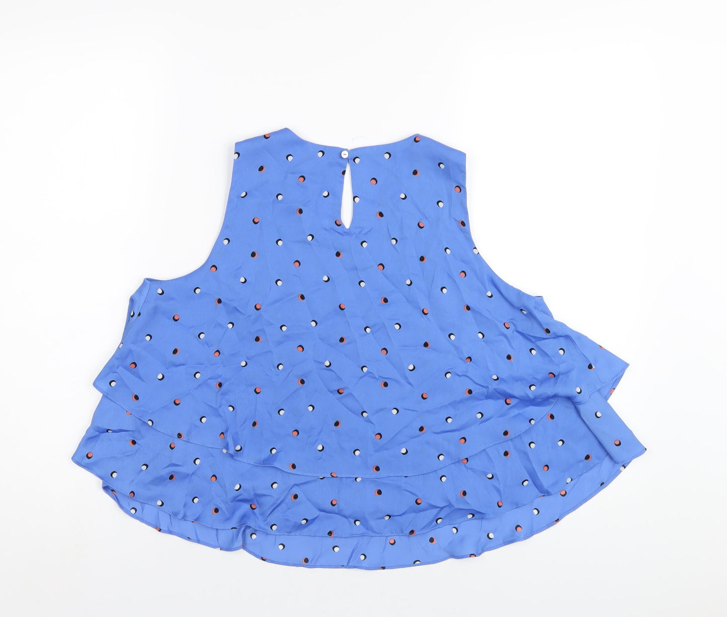 Zara Womens Blue Geometric Polyester Basic Tank Size M Round Neck