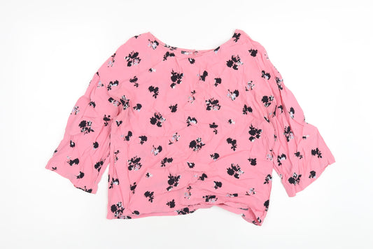 NEXT Womens Pink Geometric Viscose Basic T-Shirt Size 8 Round Neck