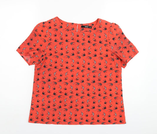 Oasis Womens Red Geometric Polyester Basic T-Shirt Size 12 Round Neck