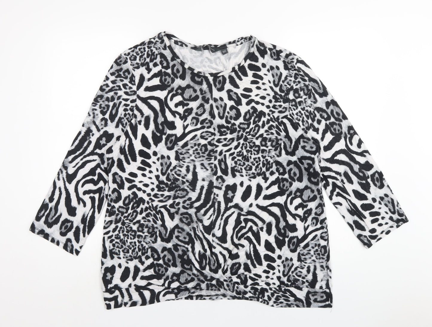 Dorothy Perkins Womens Grey Animal Print Viscose Basic T-Shirt Size 18 Round Neck