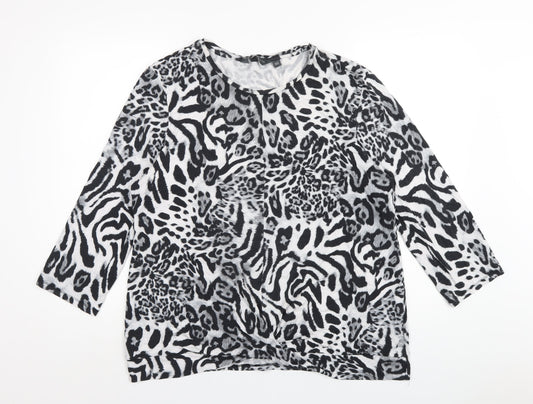 Dorothy Perkins Womens Grey Animal Print Viscose Basic T-Shirt Size 18 Round Neck