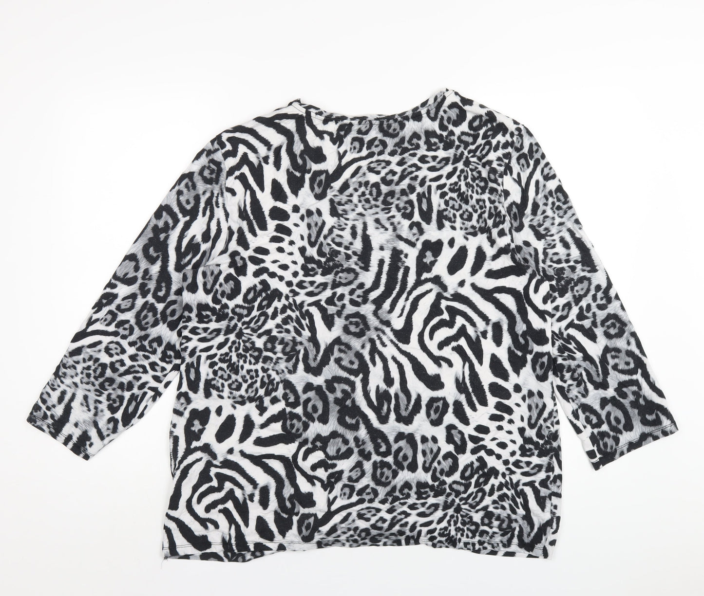 Dorothy Perkins Womens Grey Animal Print Viscose Basic T-Shirt Size 18 Round Neck