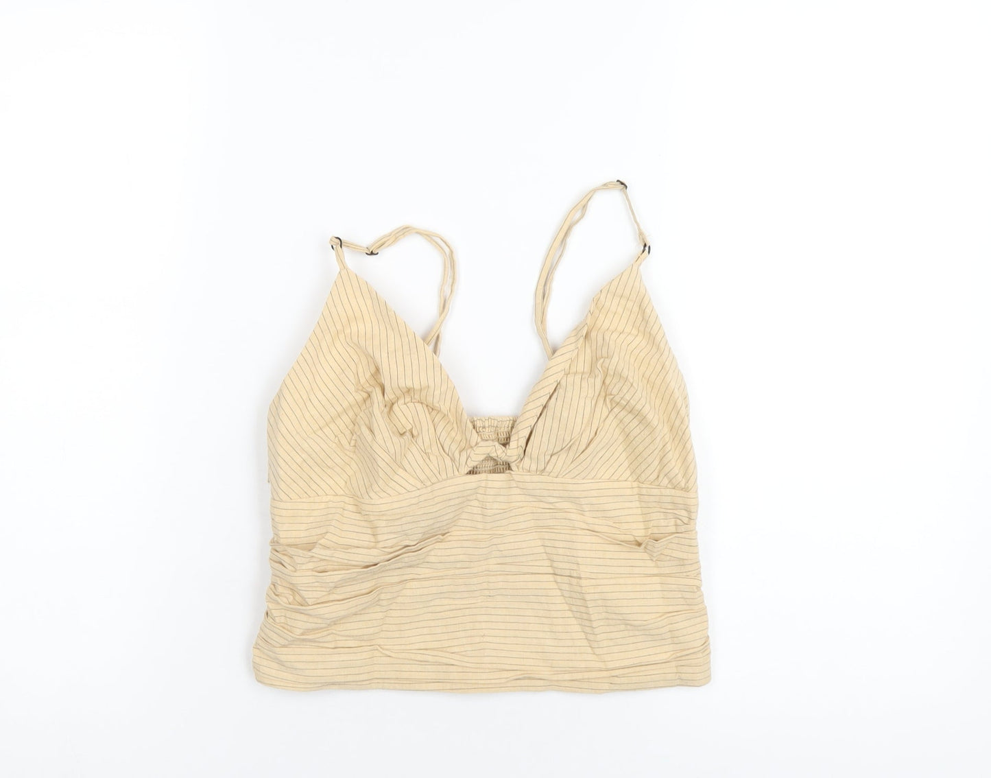 Zara Womens Beige Striped Cotton Camisole T-Shirt Size S V-Neck