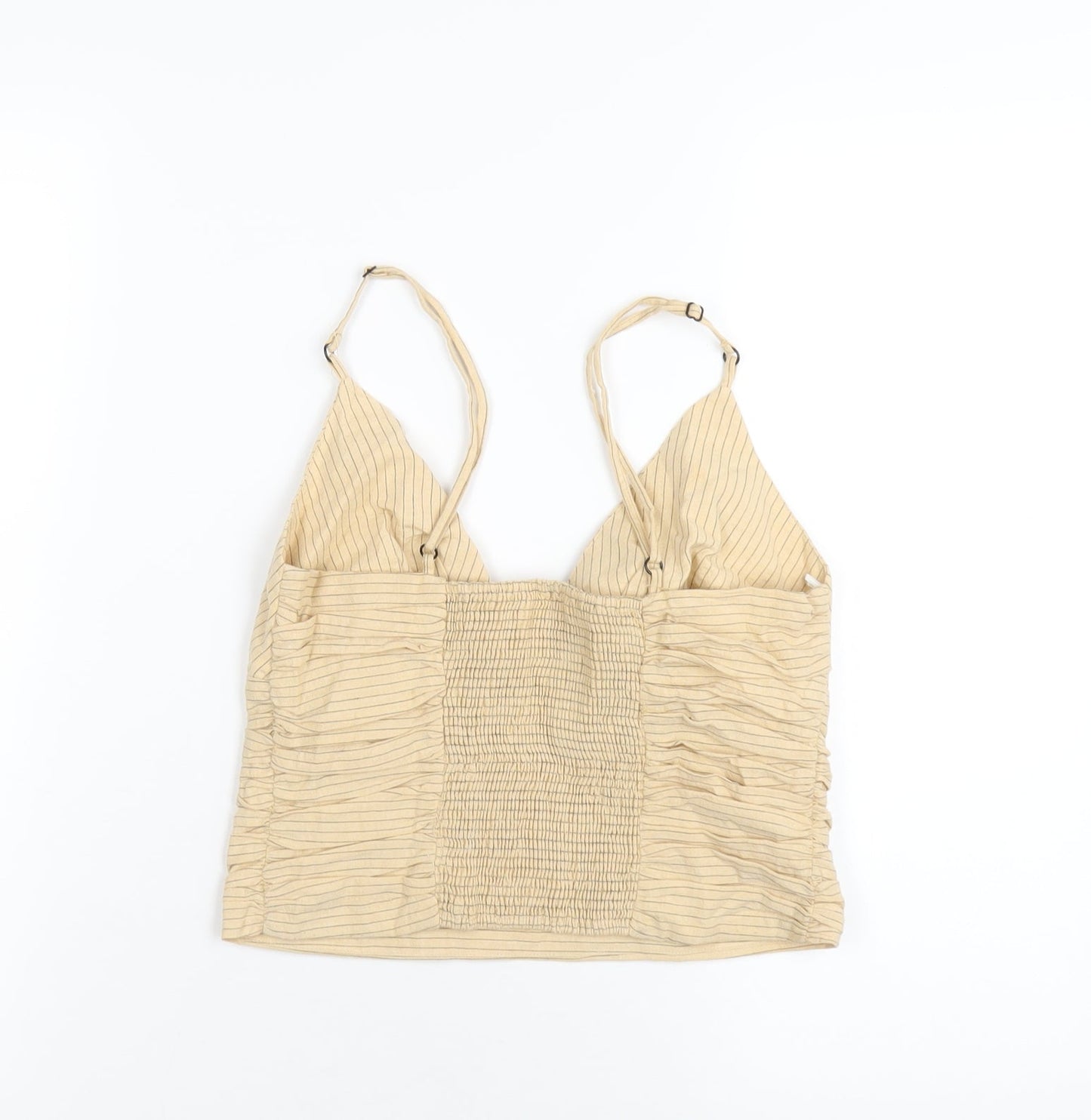 Zara Womens Beige Striped Cotton Camisole T-Shirt Size S V-Neck