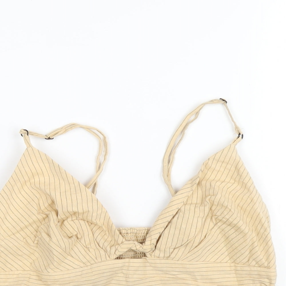 Zara Womens Beige Striped Cotton Camisole T-Shirt Size S V-Neck