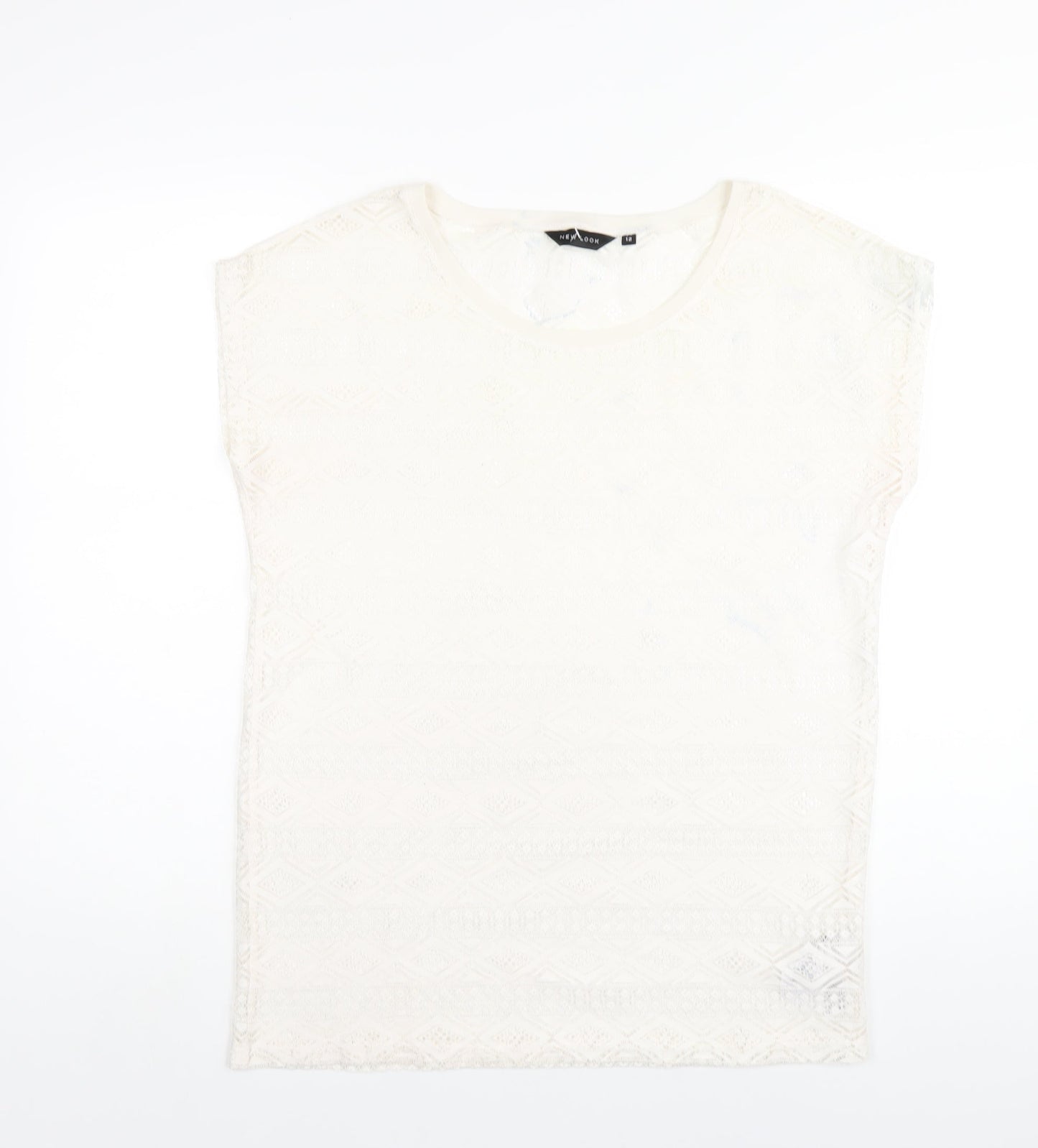 New Look Womens Ivory Polyester Basic T-Shirt Size 12 Round Neck