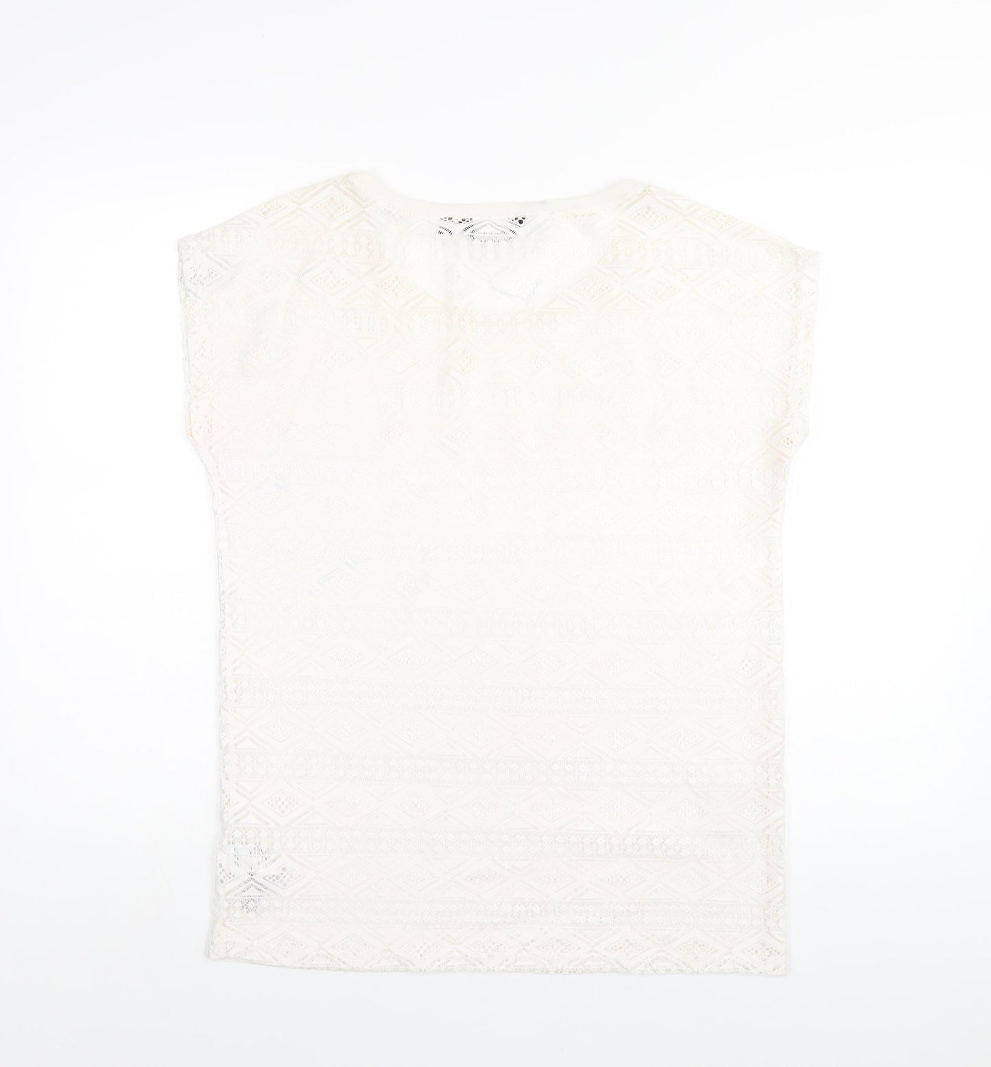 New Look Womens Ivory Polyester Basic T-Shirt Size 12 Round Neck
