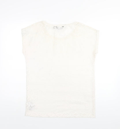 New Look Womens Ivory Polyester Basic T-Shirt Size 12 Round Neck