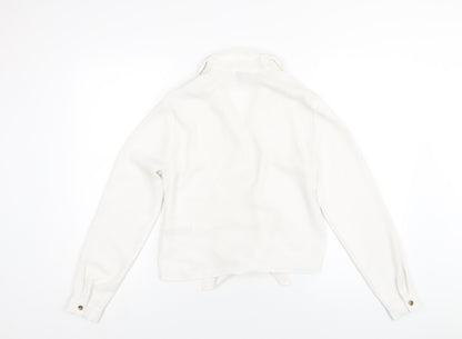 Back view of Miss Selfridge women’s white polyester basic button-up, size UK 8, collared
