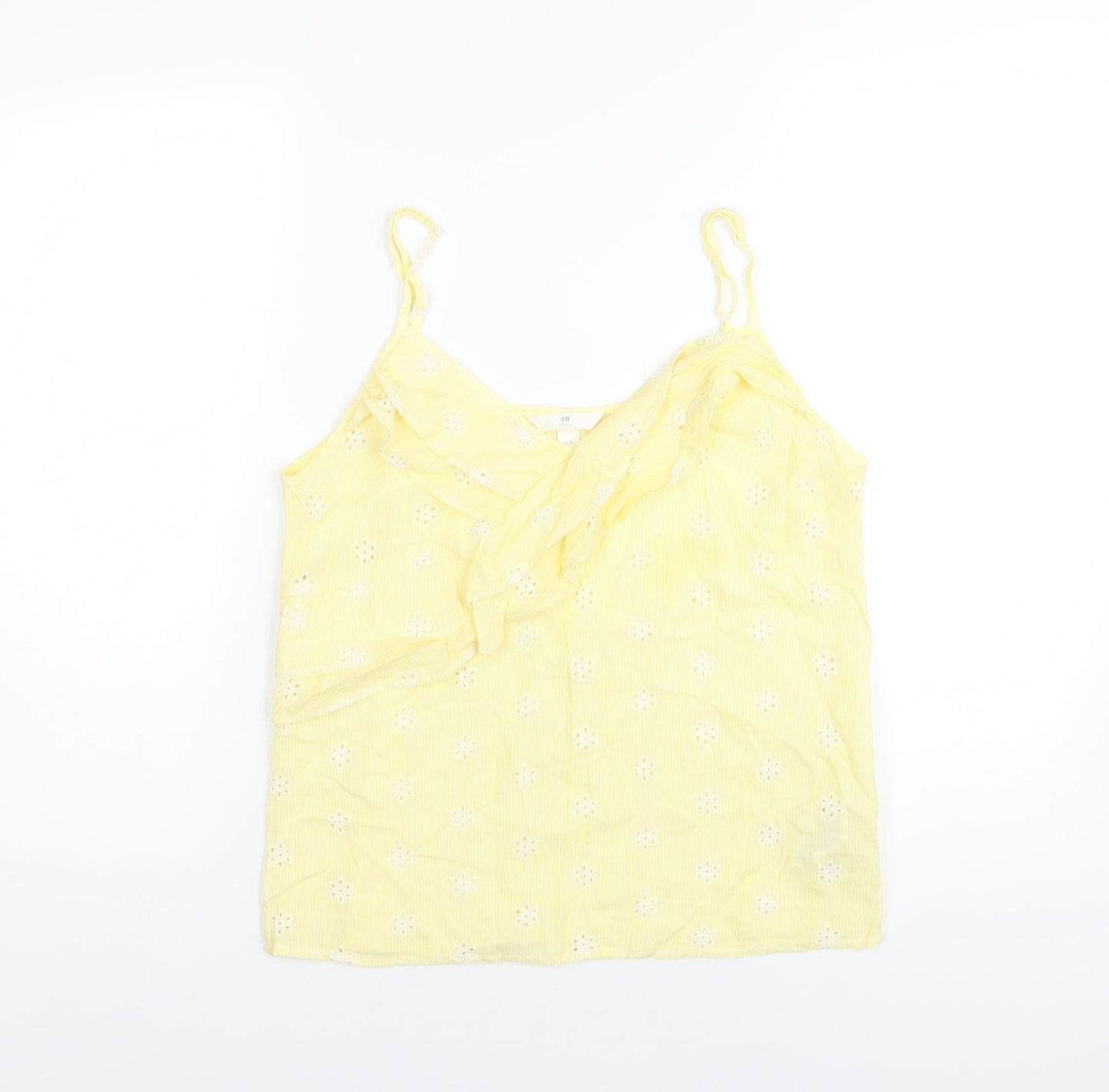 H&M Womens Yellow Cotton Camisole T-Shirt Size 10 V-Neck