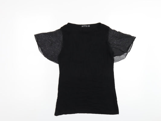 PRETTYLITTLETHING Womens Black Viscose Basic T-Shirt Size 8 Round Neck